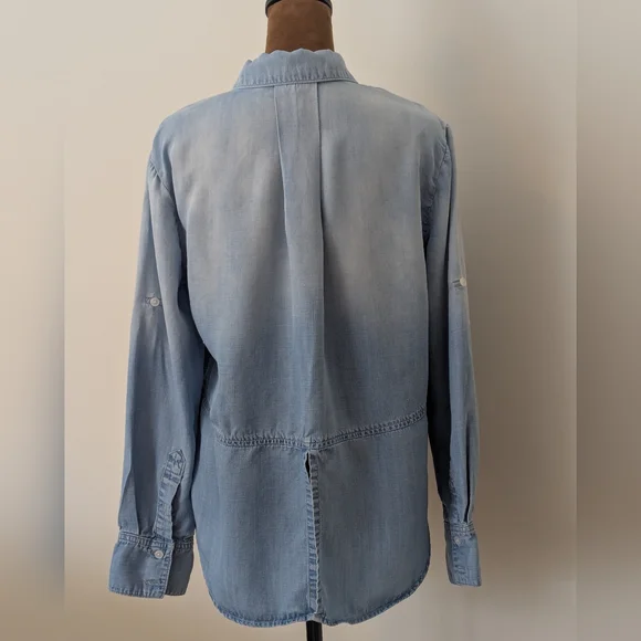 Cloth & Stone Anthropologie Chambray Tencel Split Back Button Down Shirt Tunic S - Picture 5 of 7
